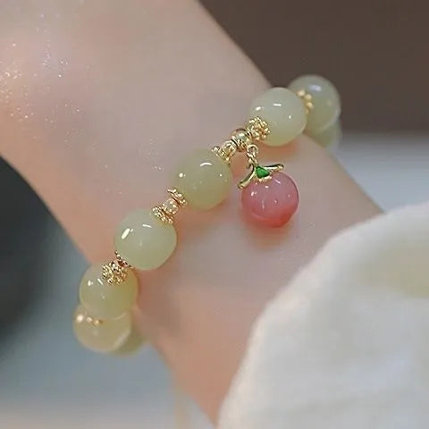 Chinese national style glass bracelet with rabbit charm for women and men
