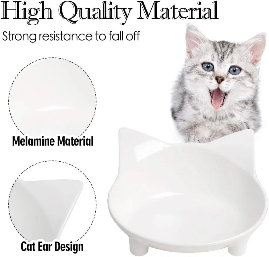 Set of four shallow black melamine pet bowls with non-slip rubber bases