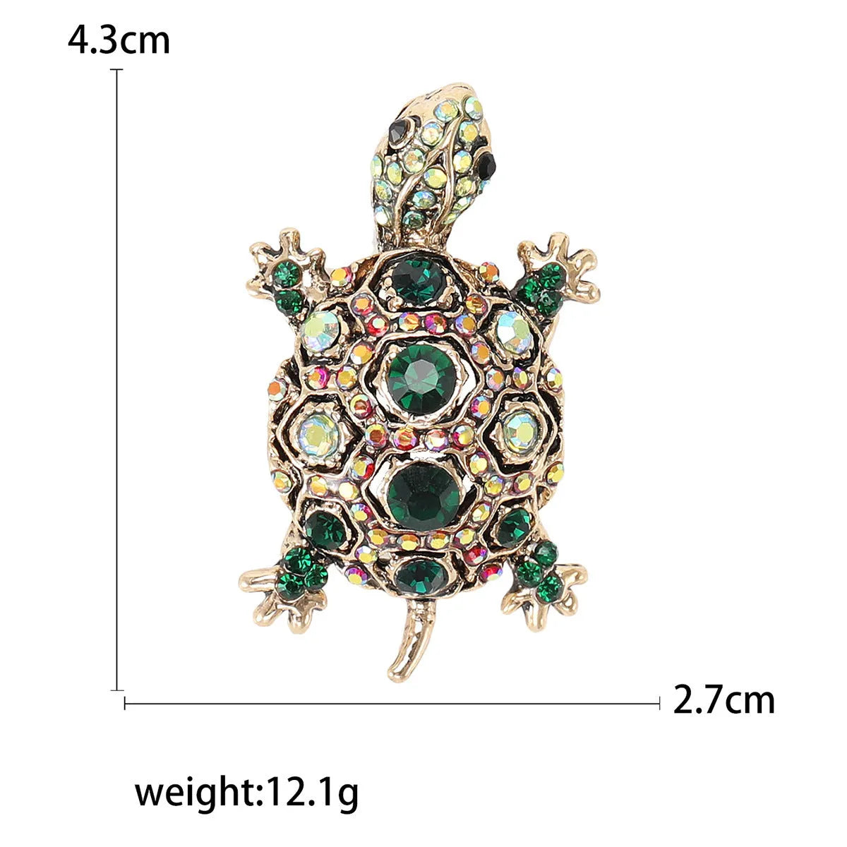 Alloy turtle brooch with rhinestone decoration in green, blue, or red colour options