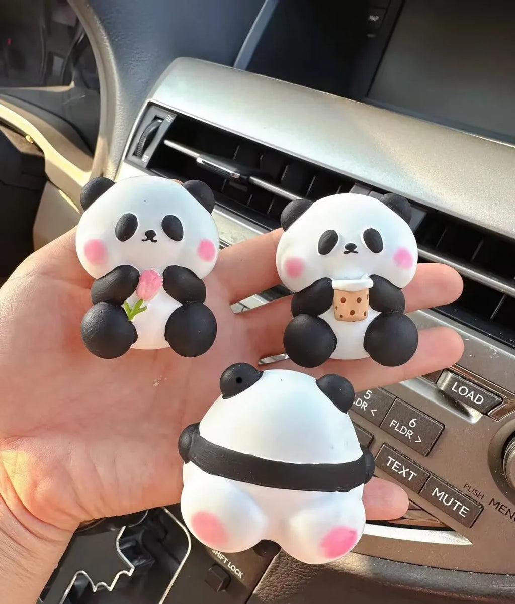 Cute panda car vent perfume decoration clip in milk tea, flower, or back panda style.