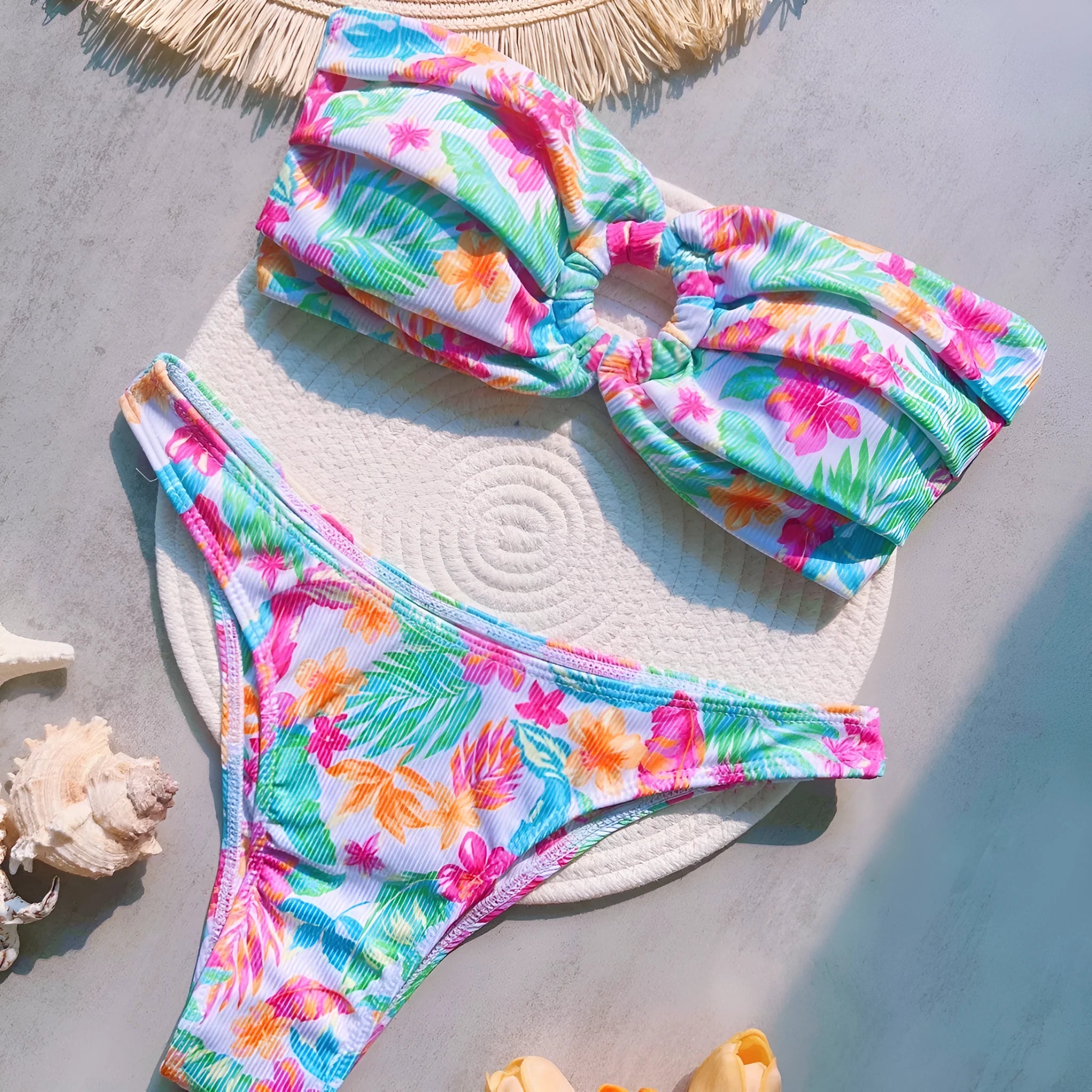 Sunken stripe printed split swimsuit for women in colour RT6117 high elasticity quick-drying briefs