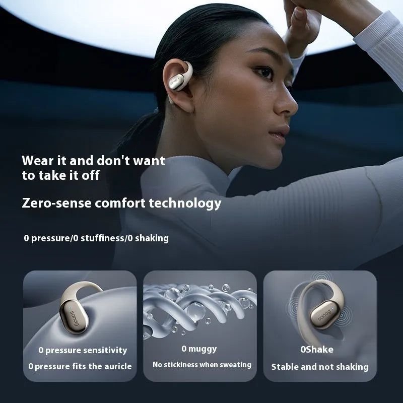 Wireless sports Bluetooth headset with ear hook design in black, plastic construction