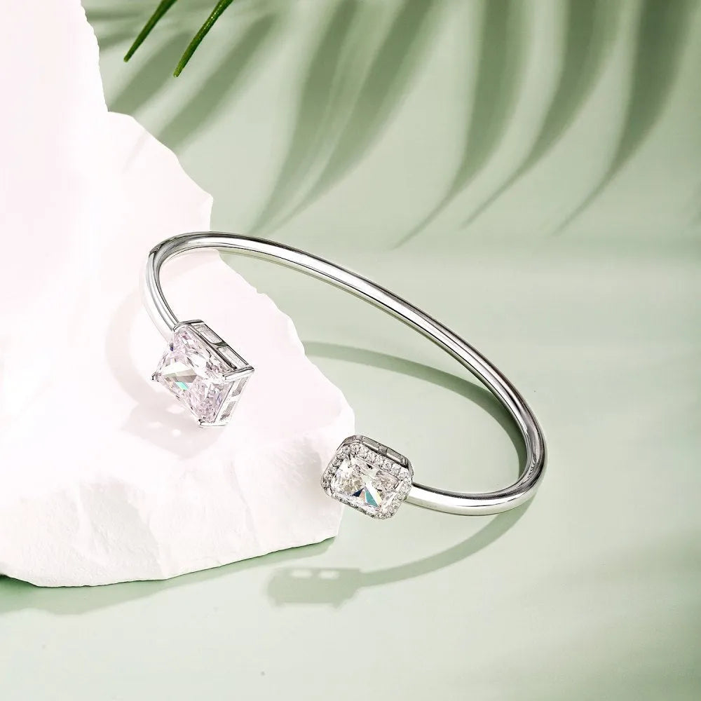 925 sterling silver opening bracelet with quadrilateral geometric detail, 16cm and 18cm sizes