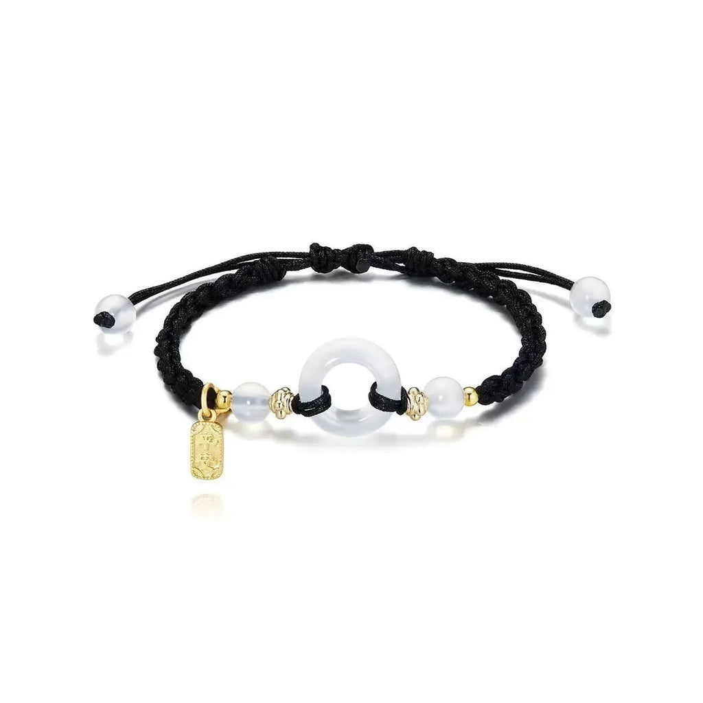Women's woven bracelet with peach blossom minority ethnic design and peace buckle closure