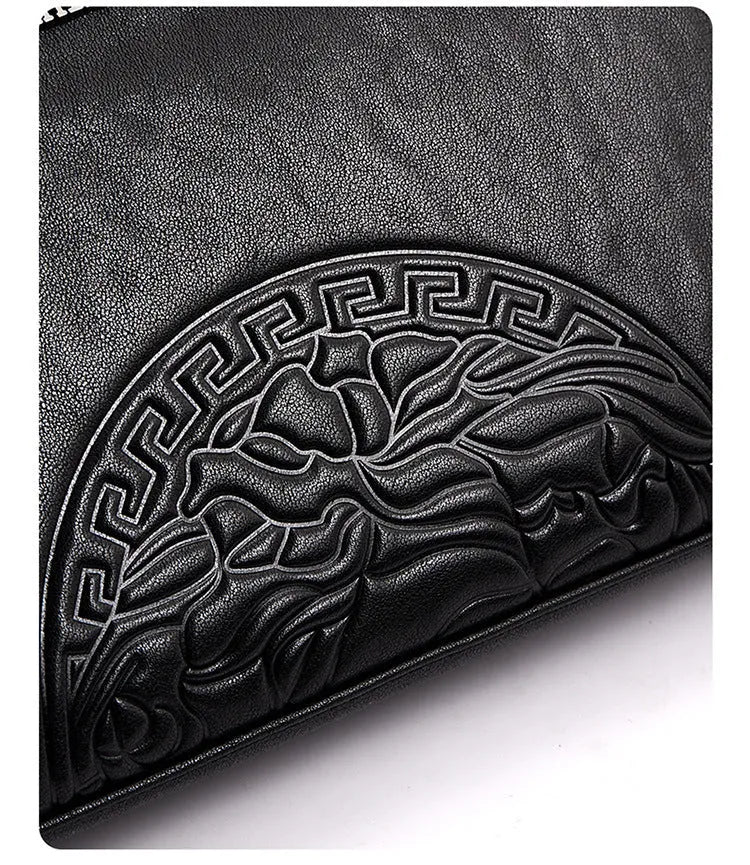 Men's genuine leather messenger bag in C248 with striped polyester lining and shoulder strap