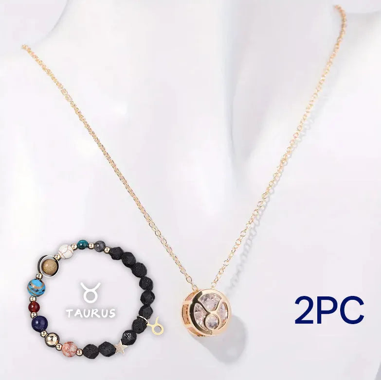 Natural stone beaded necklace and bracelet set showing one of twelve style variations.