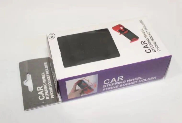 Black car steering wheel mobile phone holder showing compact ABS plastic construction