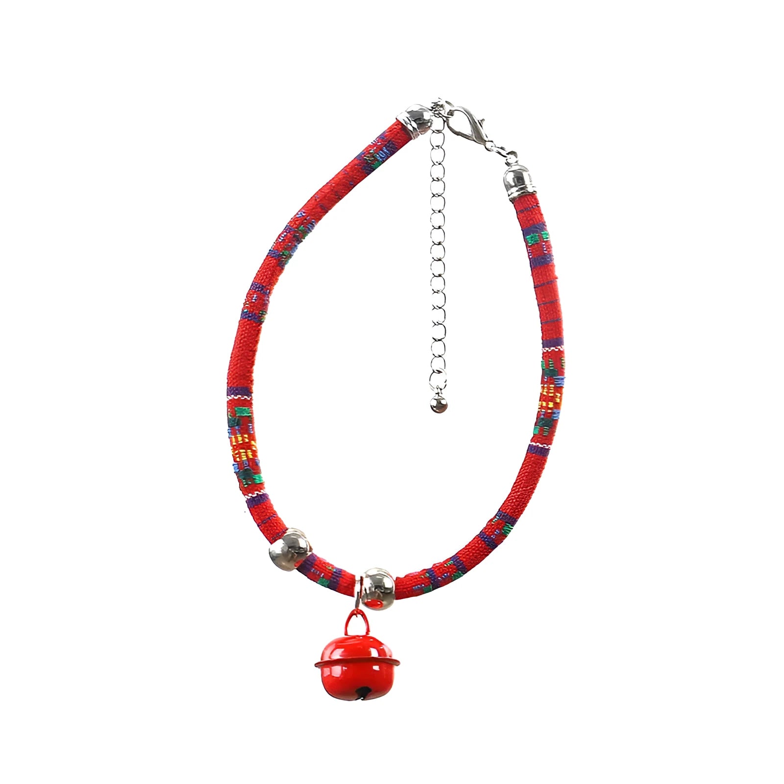 Ethnic pattern pet collar with bell in multiple colours for cats and small dogs