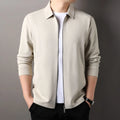 Men's apricot polyester business casual jacket with long sleeves and straight hem.