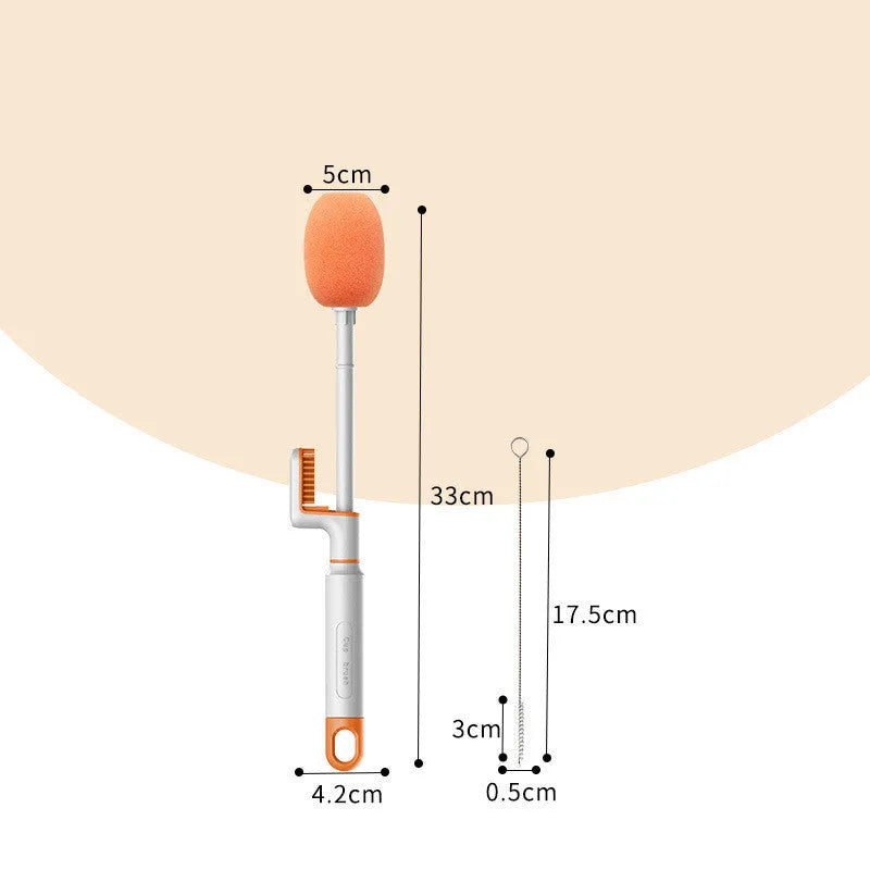 Long handle plastic cup brush for bottle cleaning in orange and army green