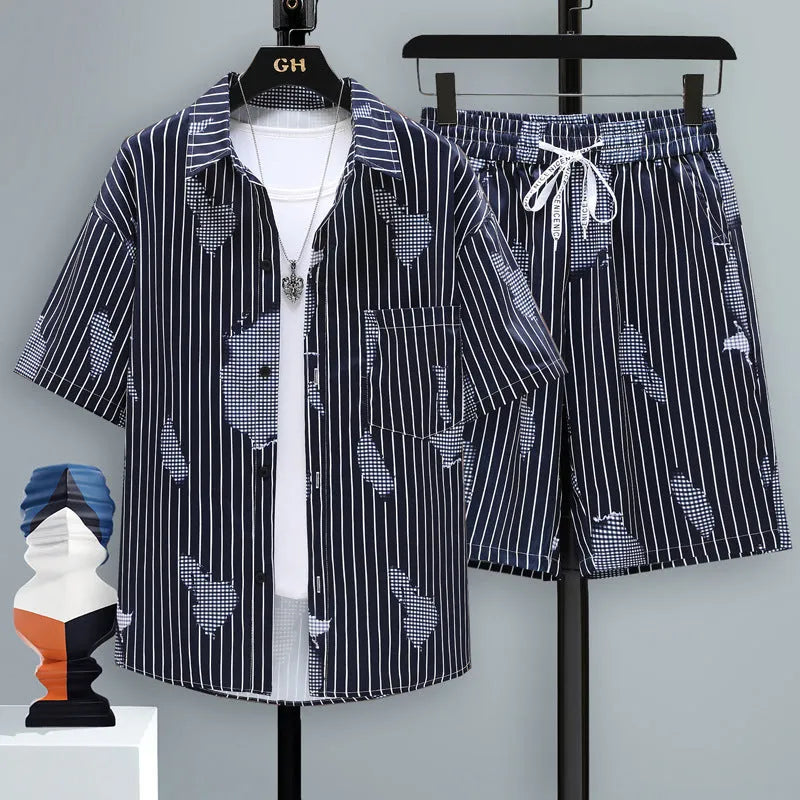 Men's casual polyester shorts two-piece set with short sleeve top in assorted colours