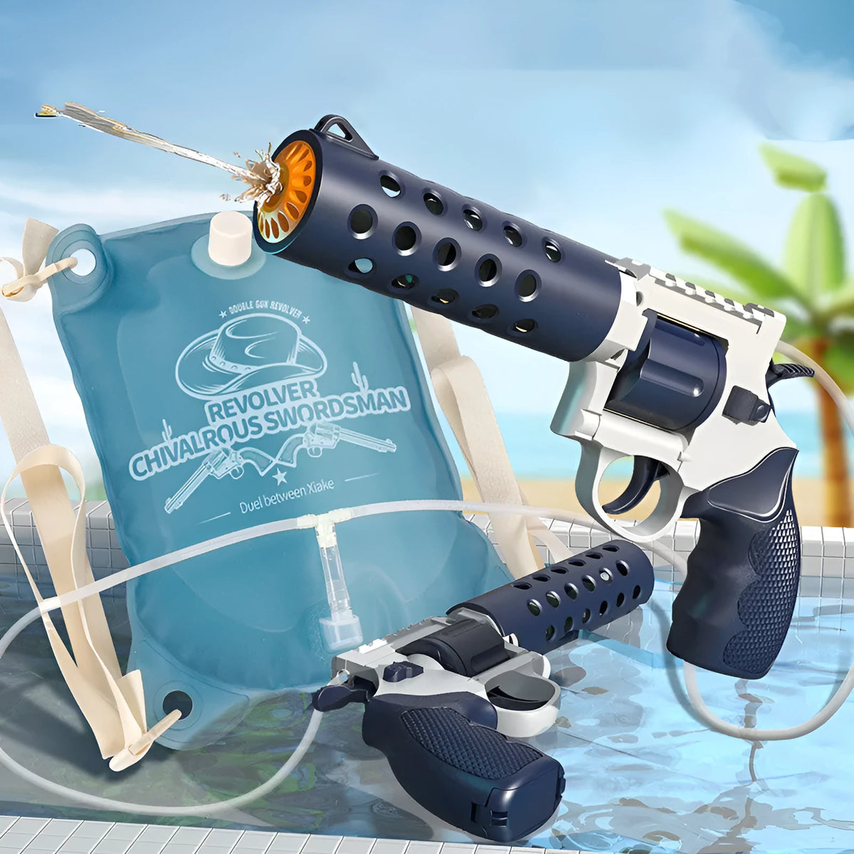 Electric water gun with large capacity backpack water bag in blue or pink, 28.5x14.5x4cm plastic body, USB rechargeable