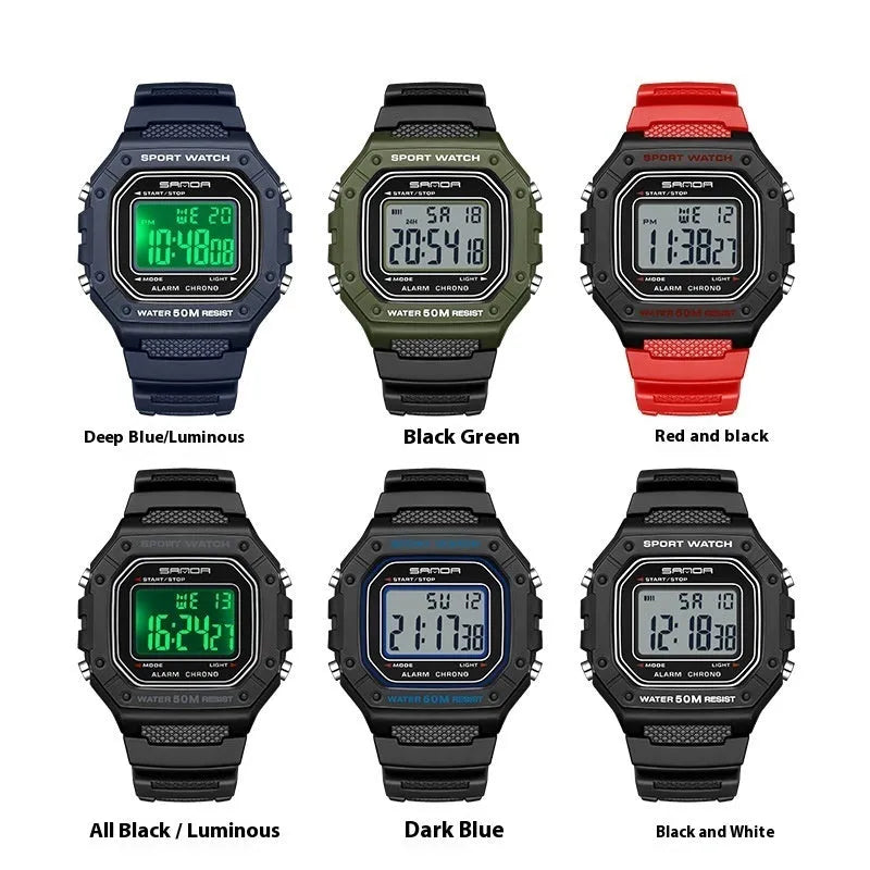 Youth electronic waterproof watch with alarm function in multiple colour options