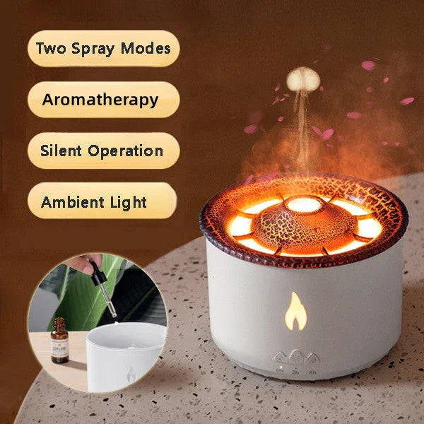 Ultrasonic Aromatherapy Diffuser with mesmerizing flame and jellyfish-inspired light effects, providing customizable relaxation and ambiance