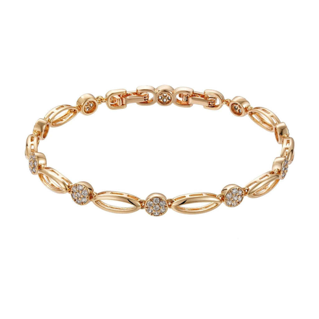 Golden copper hollow carved U-shaped bracelet for women on a plain background.