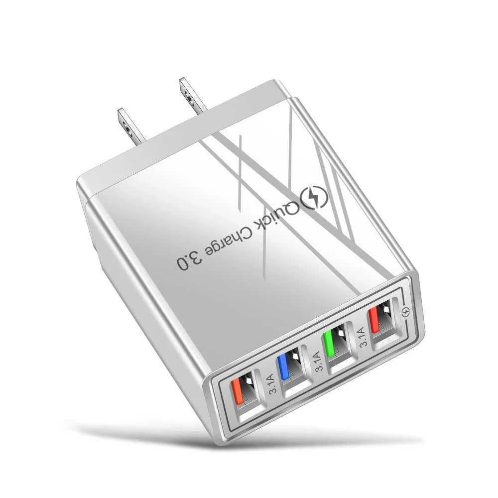 4-port USB wall charger with Quick Charge 3.0 technology for fast charging of smartphones and tablets