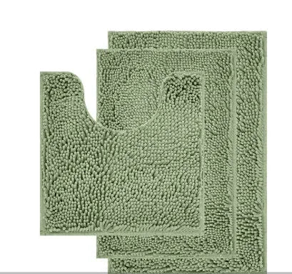 Chenille three-piece bathroom carpet set with U-shaped toilet mat and two rectangular mats in modern simplicity design