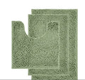 Chenille three-piece bathroom carpet set with U-shaped toilet mat and two rectangular mats in modern simplicity design