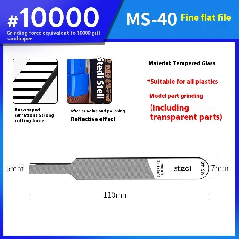 MS series glass file polishing tool set with fine, triangular, long, and short files