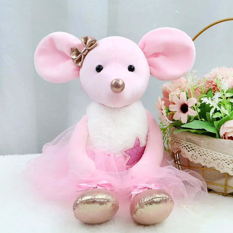 Ballet mouse plush toy 39cm in grey, brown, or pink with short plush and PP cotton filling