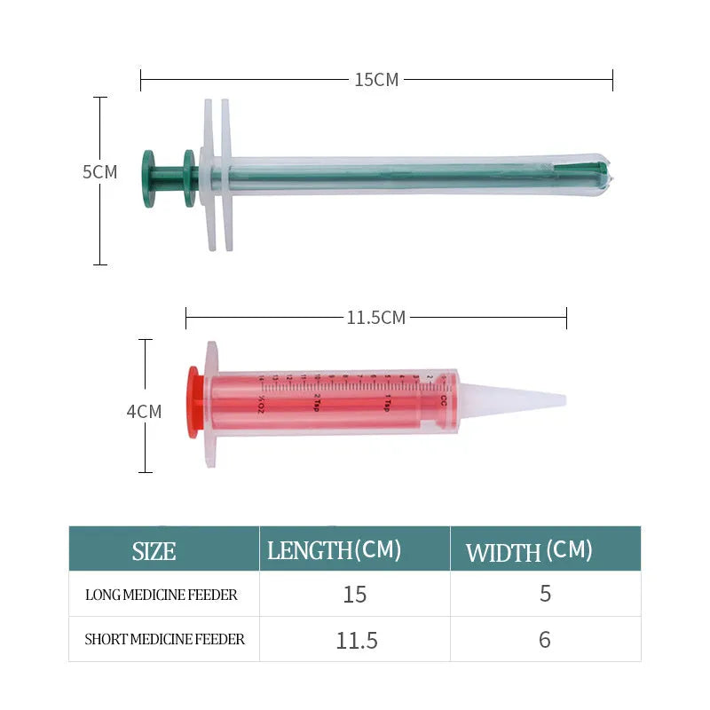 Two silicone pet pill shooters with soft tips for administering tablets to cats and small dogs