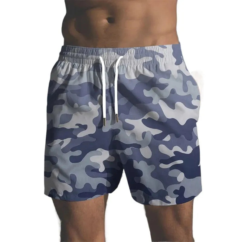 Men's micro-elastic polyester beach shorts in printed design with stretch waistband