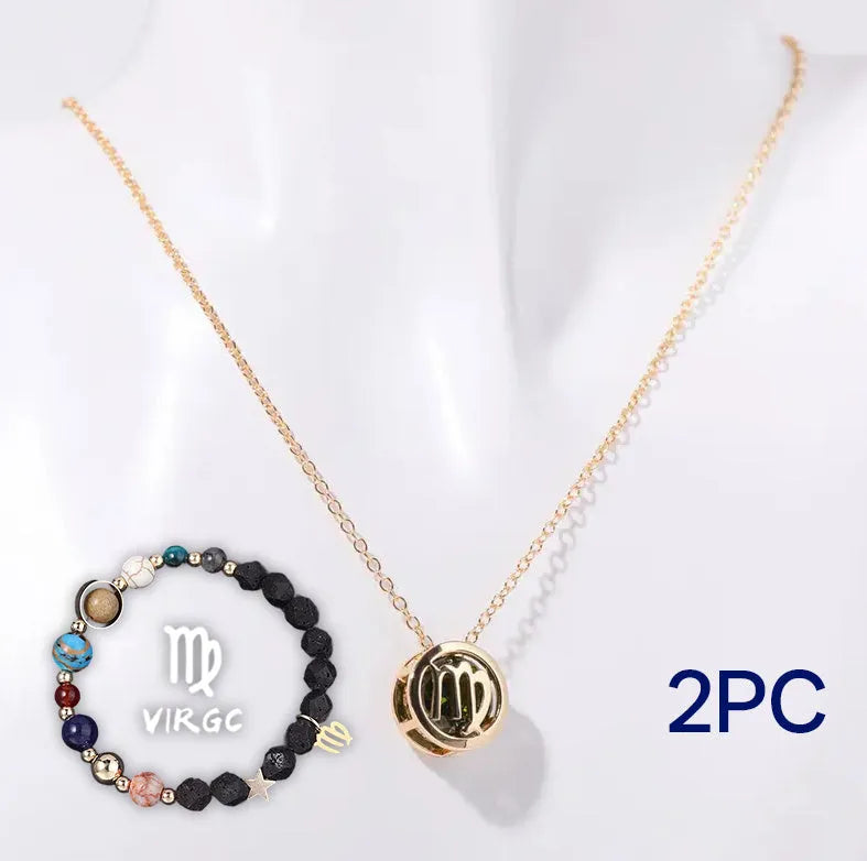 Natural stone beaded necklace and bracelet set showing one of twelve style variations.