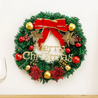 Festive Christmas wreath with artificial pine cones, berries, and maple leaves for elegant holiday decor