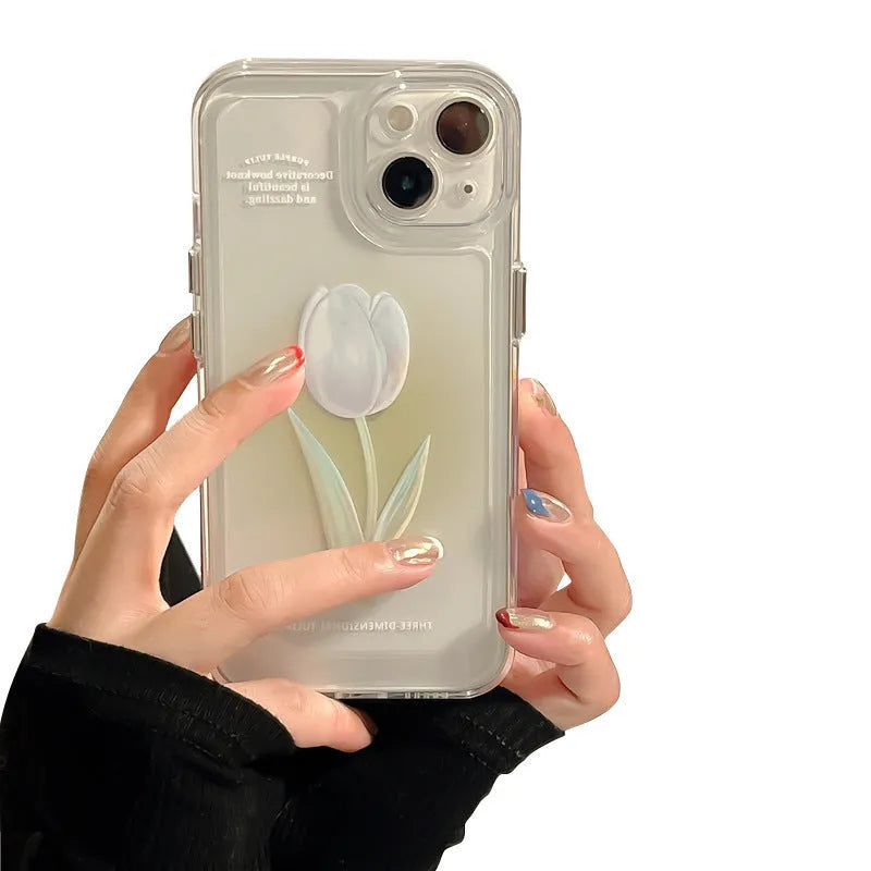Tulip all-inclusive shockproof iPhone case in gradient rose or tulip colour showing full phone coverage