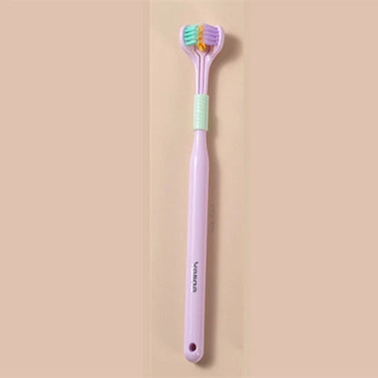 3-in-1 Soft Bristle Toothbrush with Tri-Sided Brush Head and Temperature-Responsive Bristles