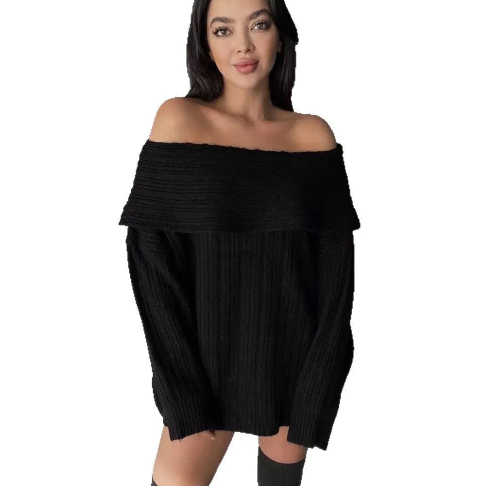 Women's loose fit acrylic pullover sweater in four colour options with long sleeves