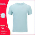 Washed cotton round neck T-shirt in a solid colour on a hanger, showing short sleeves and straight cut.