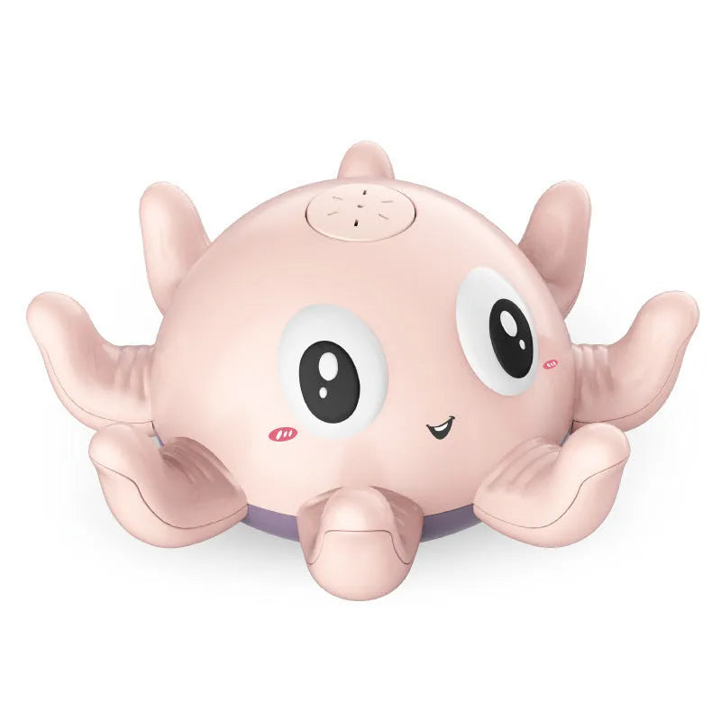 Blue octopus automatic water spray bath toy with flashing lights for children's bath time