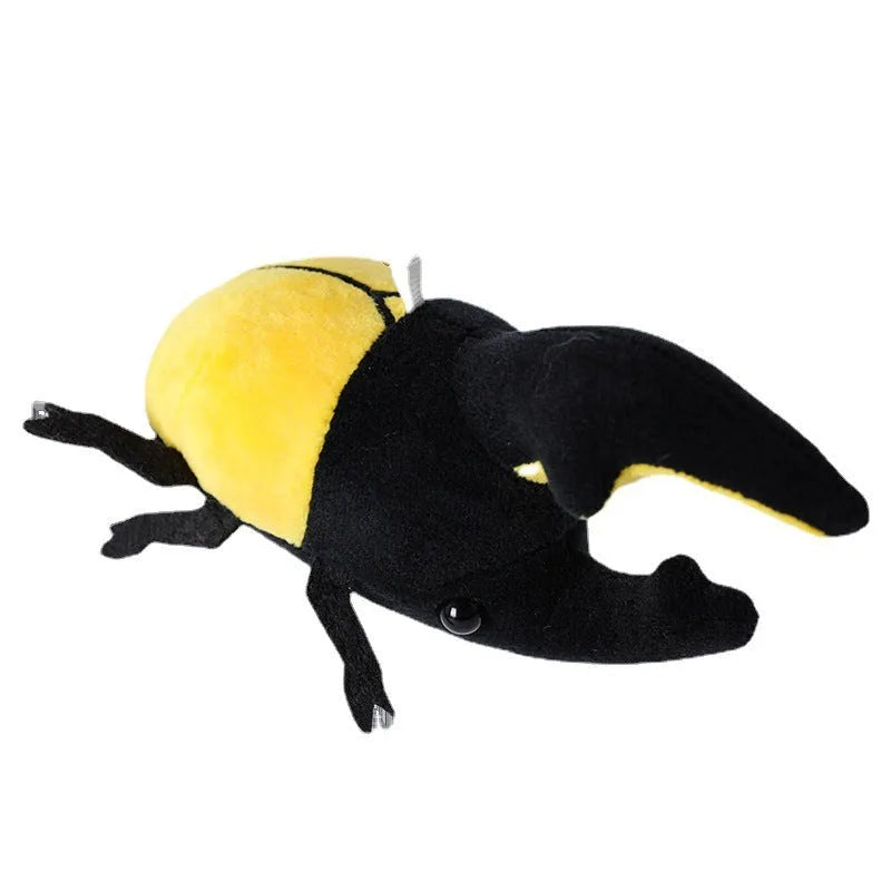 Small black Japanese rhinoceros beetle plush doll pendant keychain with red horn, 10cm tall.