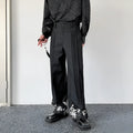 Black pleated wide leg trousers with straight cut, medium elastic waist and fold craft, sizes M L XL