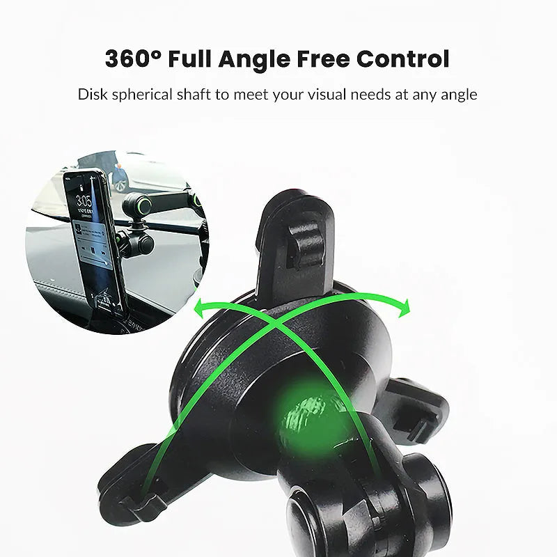 Gravity magnetic car phone holder with suction cup and adjustable arm mounted on dashboard