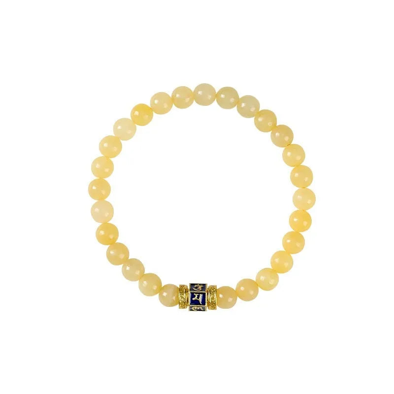 Women's hand-woven bracelet with topaz mantra barrel beads and square sugar jade beads