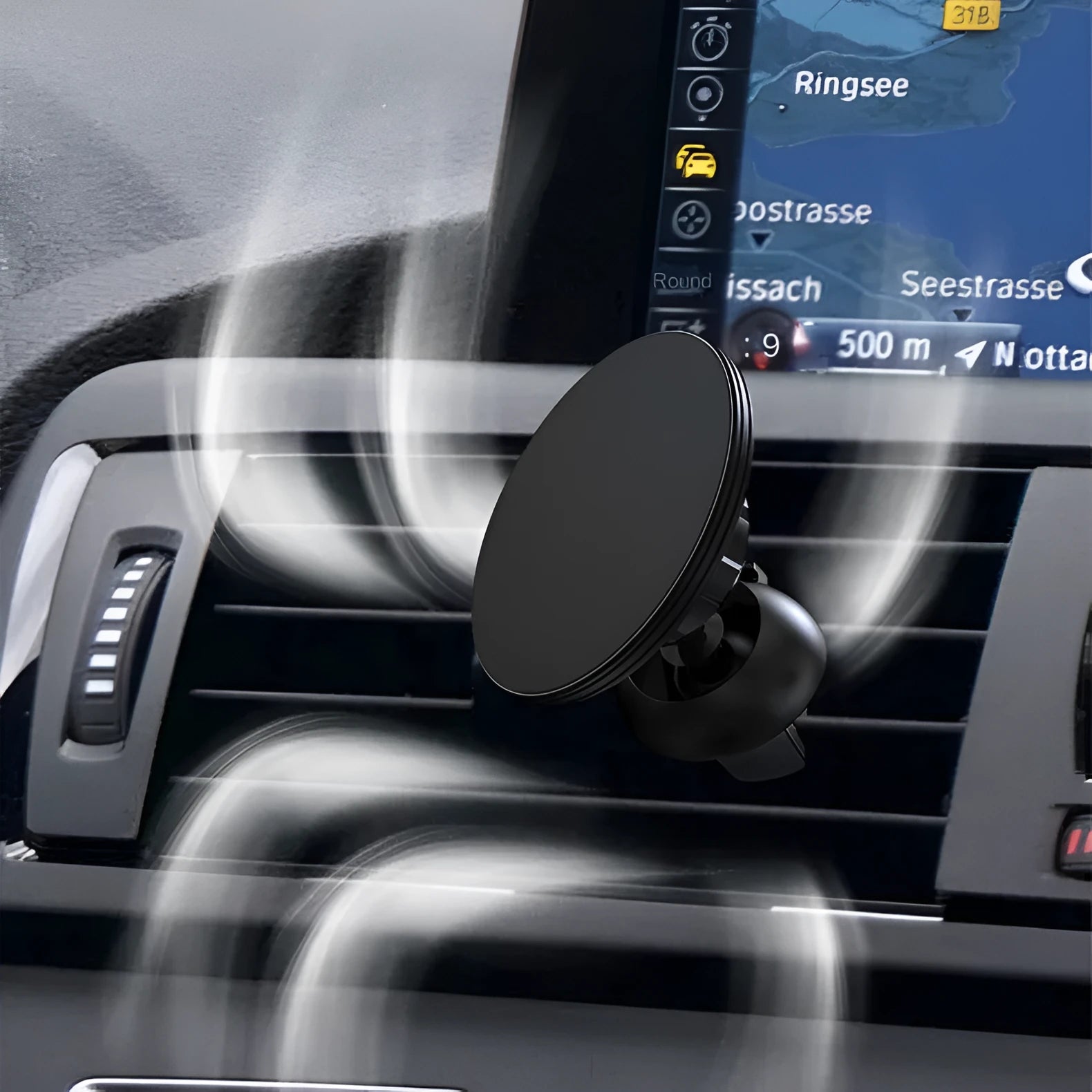 Black aluminium alloy magnetic car air vent phone holder for mobile devices