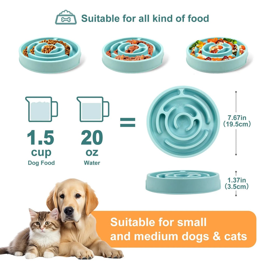 Blue silicone slow feeder dog bowl with raised labyrinth pattern design for large breeds