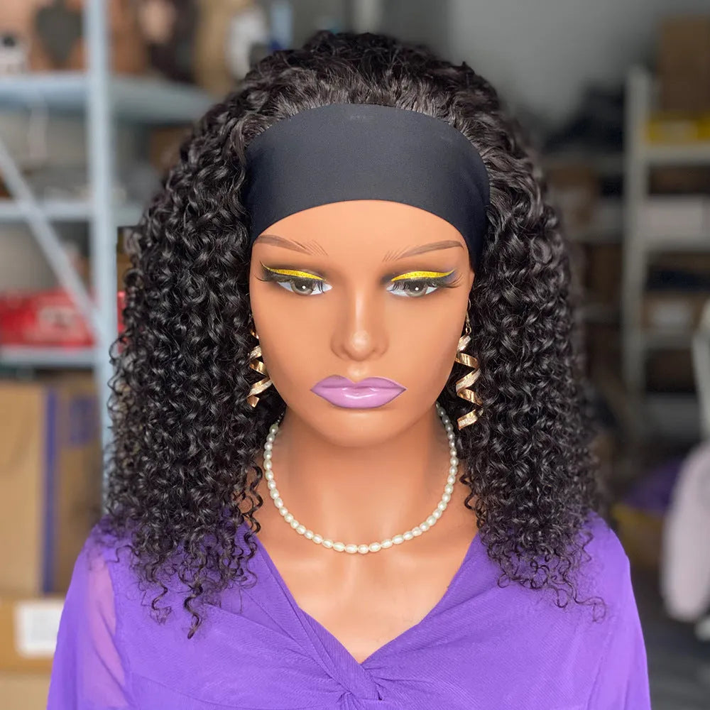 200 curly human hair headband wig 16 inch length natural skin colour heat dyeable