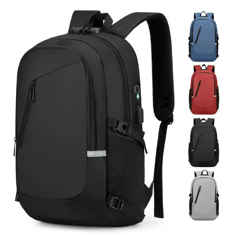 Oxford cloth computer backpack in grey, black, blue, or red with 20-35L capacity