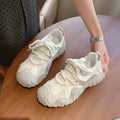 Women's casual mesh board shoes in beige with artificial PU upper and front lacing