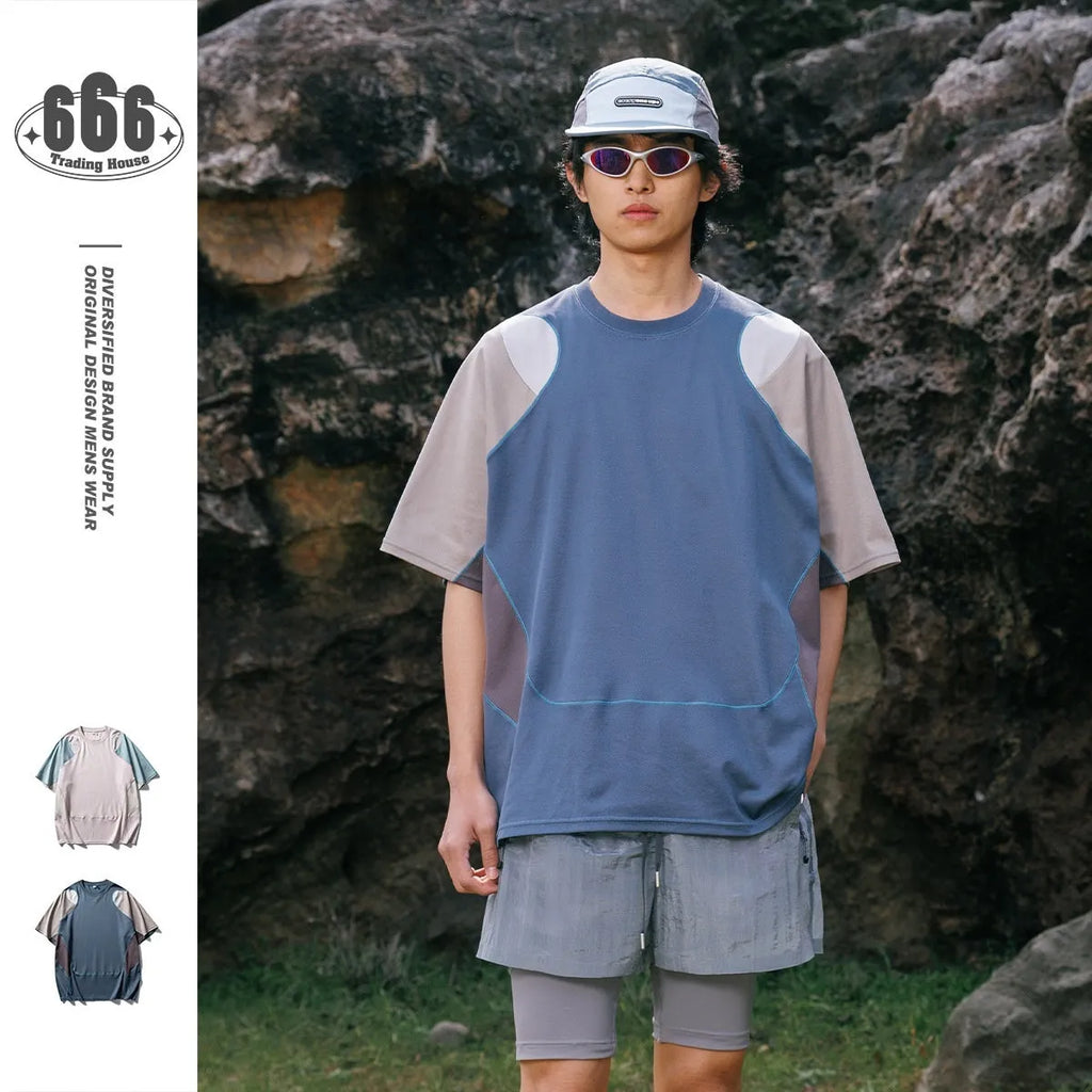 Men's loose fit cotton blend sports T-shirt with short raglan sleeves in solid colour