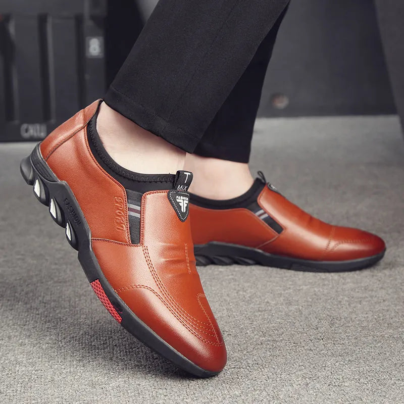 Men's black and brown PU leather business casual shoes with lace-up and slip-on style options