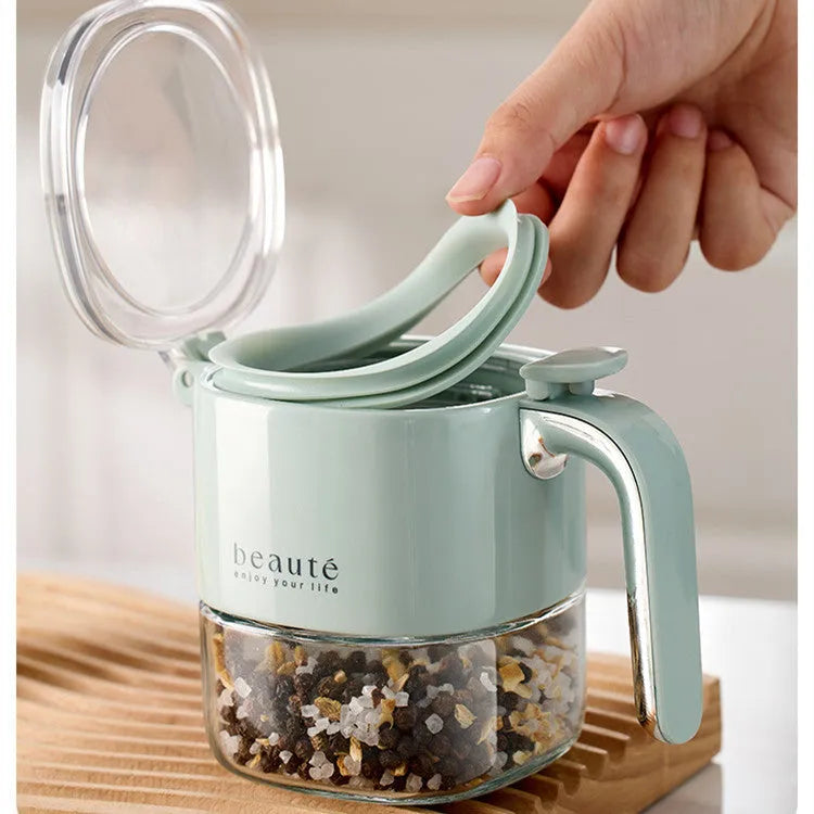 Light luxury pressed sealed glass seasoning can in warm white gray, 9x13.6x10.5cm