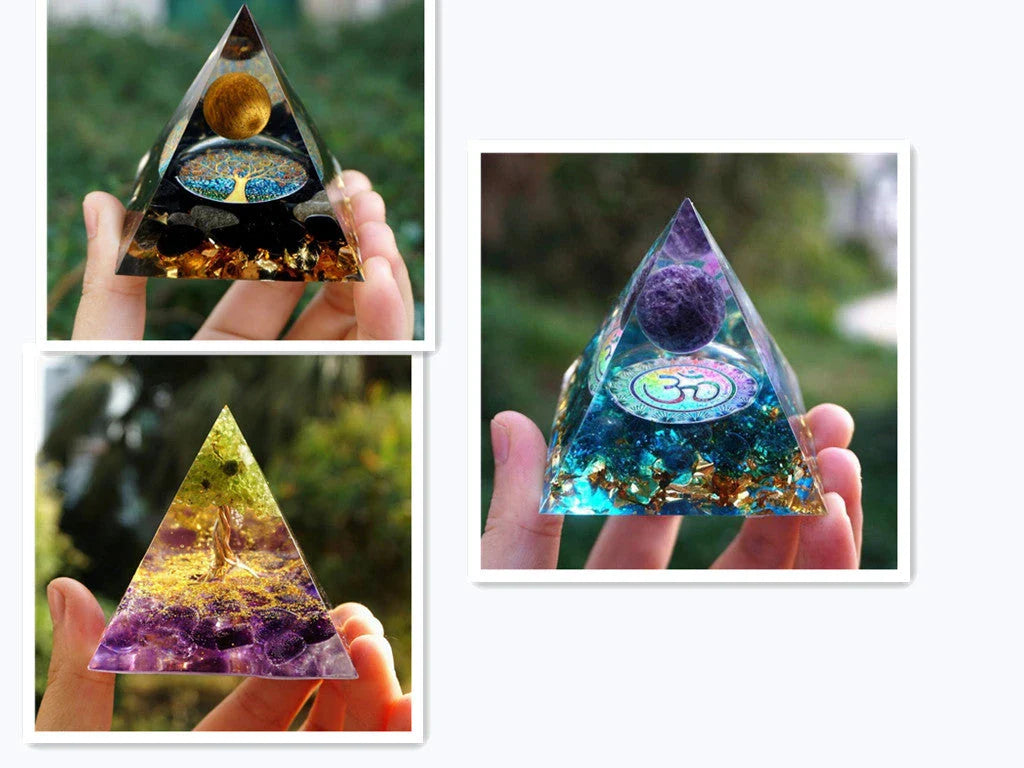 Premium Tiger's Eye Orgonite Pyramid with Amethyst, Calming Meditation Accessory for Balancing Energy and Purifying Space