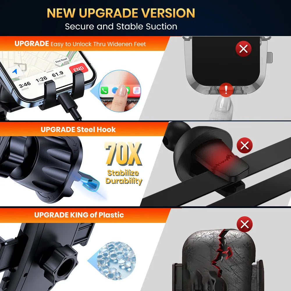 D46 series universal car phone holder with multiple bracket styles for dashboard windscreen air vent mounting