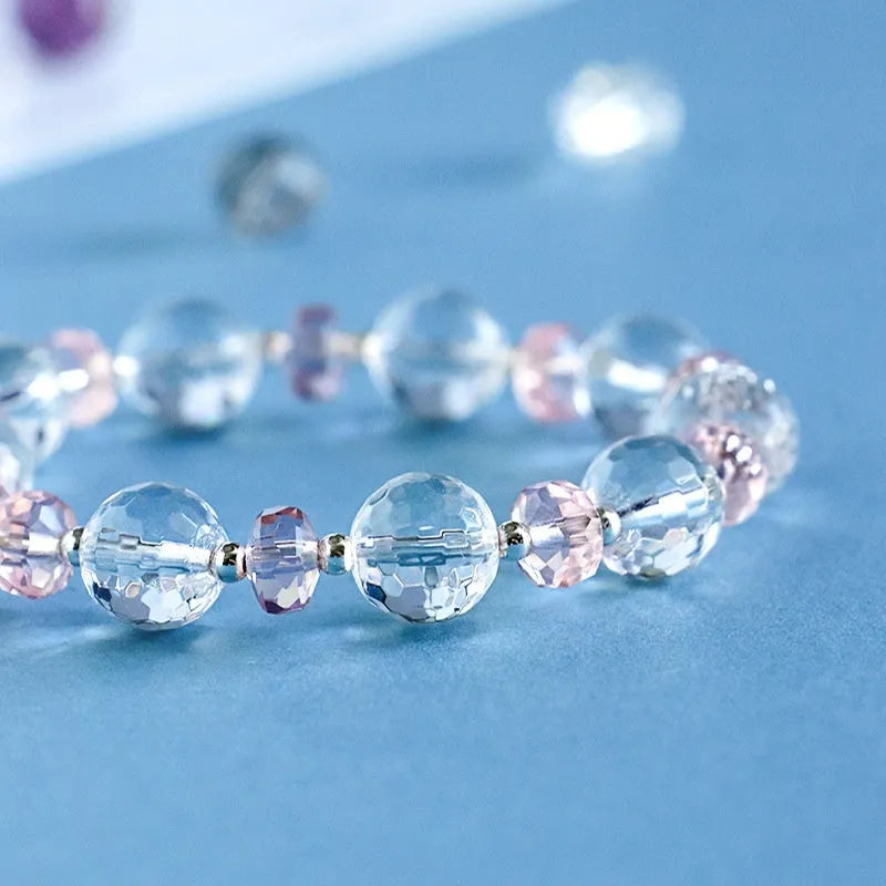 Women's white crystal XINGX bracelet with diamond shape and lucky cat element in Korean style