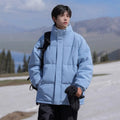 Loose down cotton puffer jacket in solid black, thickened warm, side seam pockets, sizes S to 3XL
