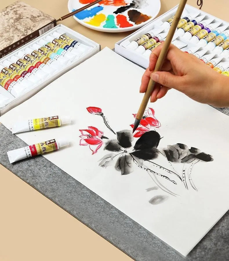 18 colour Chinese painting pigment set in 12ml tubes with plant pigment coating pen for children beginners